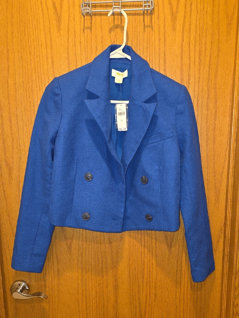 Maeve By Anthropologie Royal Blue Cropped Double-Breasted Blazer